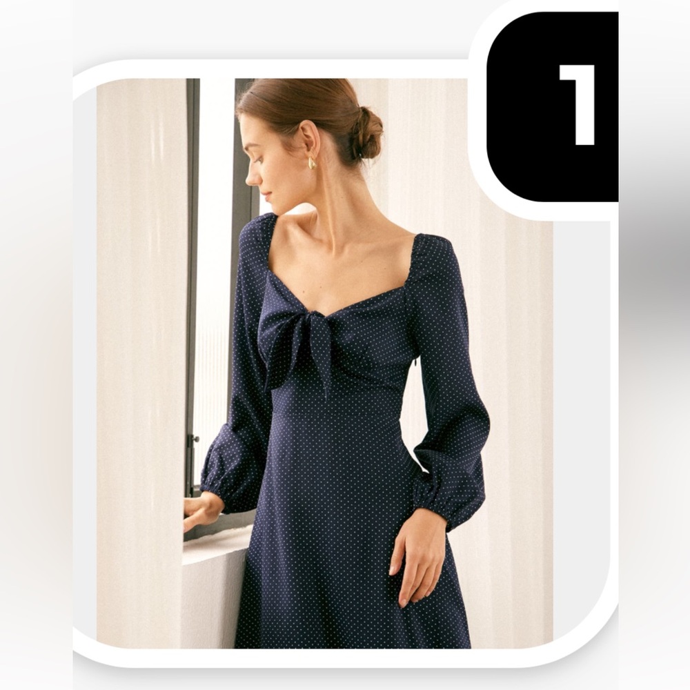 RIHOAS The Navy Knot Front Polka Dot Midi Dress - Size S